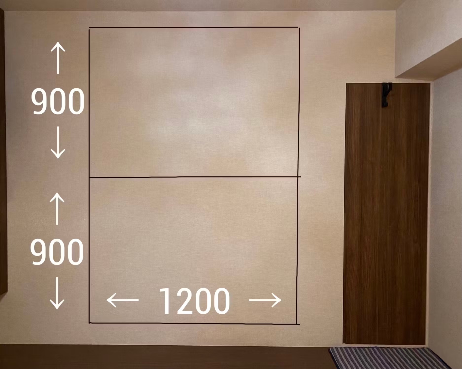 온라인 바카라사이트 벽 설치 전 벽을 보여주는 다이어그램, 길이 900 x 2 mm, 너비 1200 mm